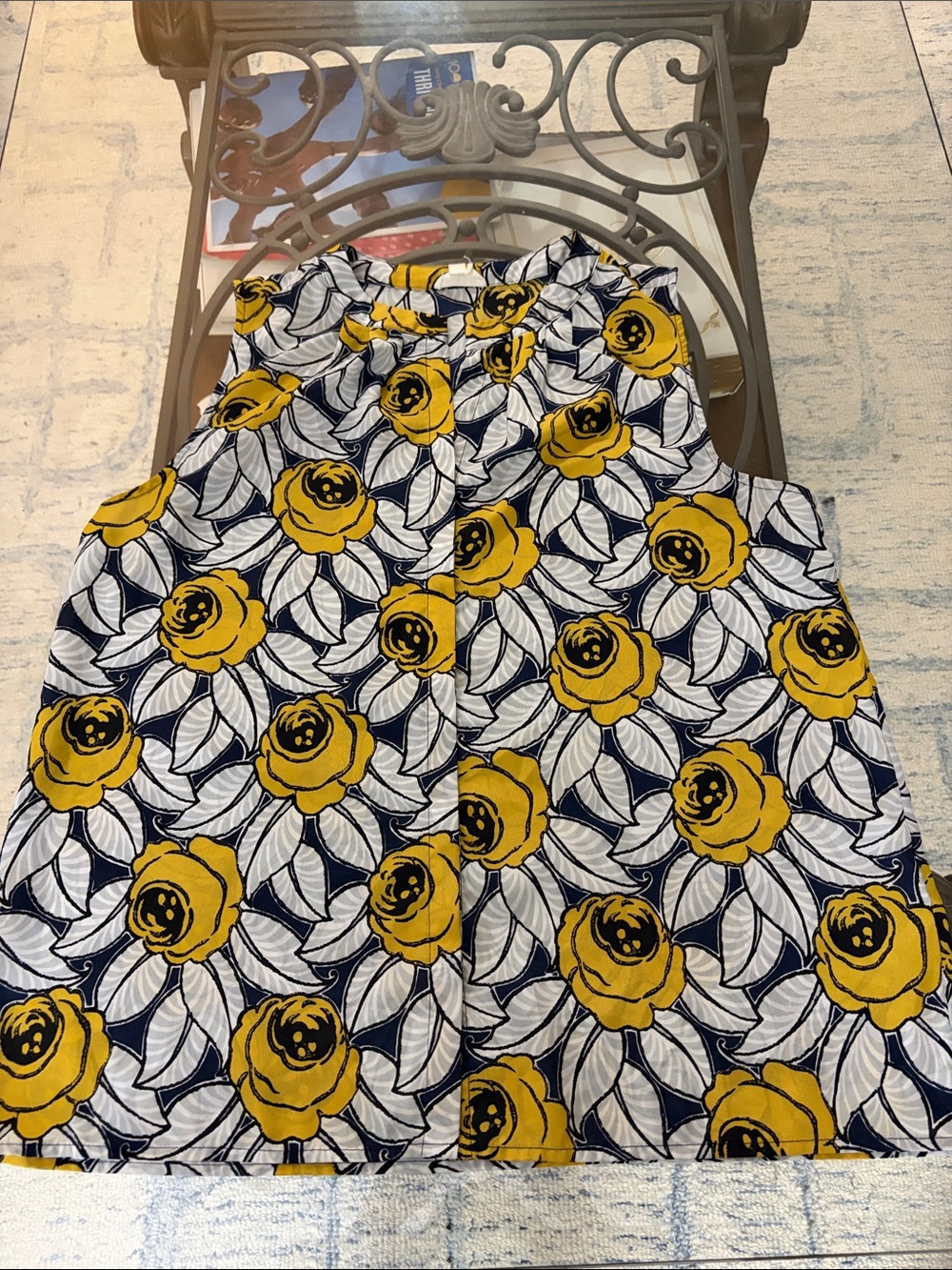 Maison Jules Yellow Floral A-Line Skirt on Navy